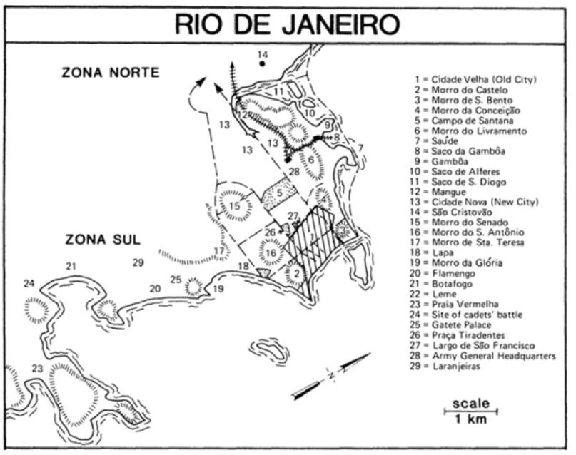 ﻿RIO DE JANEIROZONA NORTE1	• Cidade VeOvi (Old City)2	- Morro do Cas telo3	• Morro de S Bento4	■ Morro de Concetto5	- Campo de Santana6	- Morro do livramento 7-Saude8	* Saco da Gambda9	• GambAa10	- Saco de Alleres11	• Saco de S Diogo12	- Mangue13	- C'dade Nova (New City)