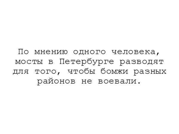 ﻿По мнению одного человека, мосты в Петербурге разводят для того, чтобы бомжи разных районов не воевали.,бомжи,мосты,война группировок,Питер,питерские бомжи