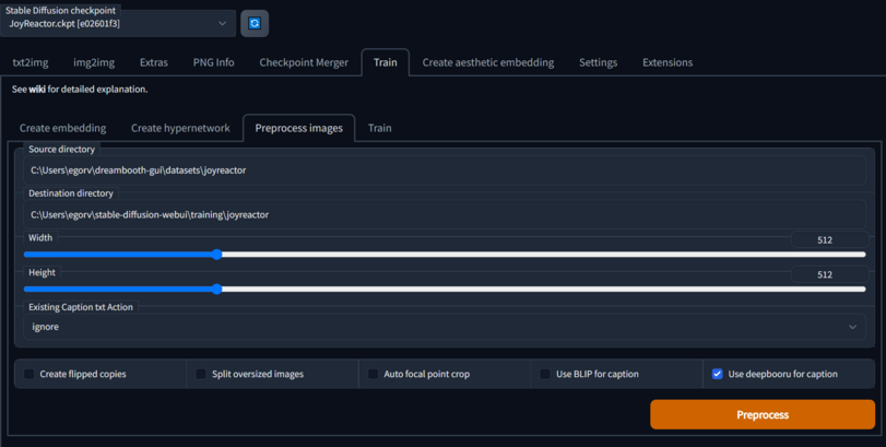 ﻿See wiki for detailed explanation. Create embedding Create hypernetwork Preprocess images Train C:\Users\egorv\stable-diffusion-webui\training\joyreactor Preprocess,нейросети,нейромазня,Stable diffusion,NovelAI,DreamBooth,длиннопост