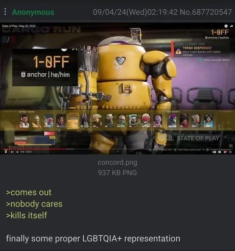 ﻿5 anchor | he/him imv im rj ¿u *1 S3 - ■ j «k - ... — W . V B t*. STATE OF PLAY - a >comes out >nobody cares >kills itself ■« • concord.png 937 KB PNG finally some proper LGBTQIA+ representation,приколы для даунов,тредшот,Concord (игра),Игры,jokes for retards,threadshot,Concord,games