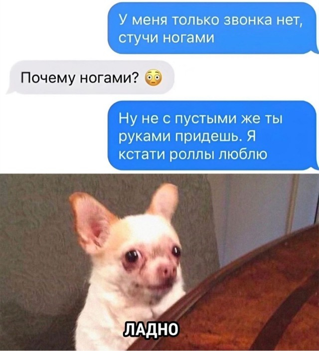 ﻿У меня только звонка нет, стучи ногами Почему ногами? ^,юмор,юмор в картинках,намек,Роллы,Приколы про еду