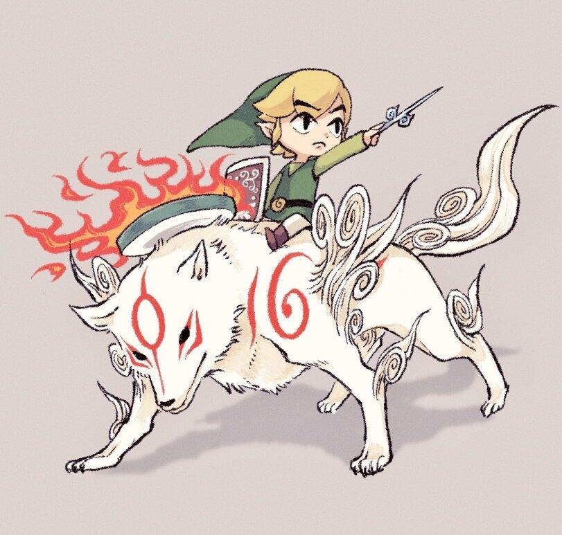 Amaterasu (Okami),Okami,Игры,Link,Линк,The Legend of Zelda,Легенды Зельды,фэндомы,toon link,LoZ Crossover,Кроссовер Легенды Зельды