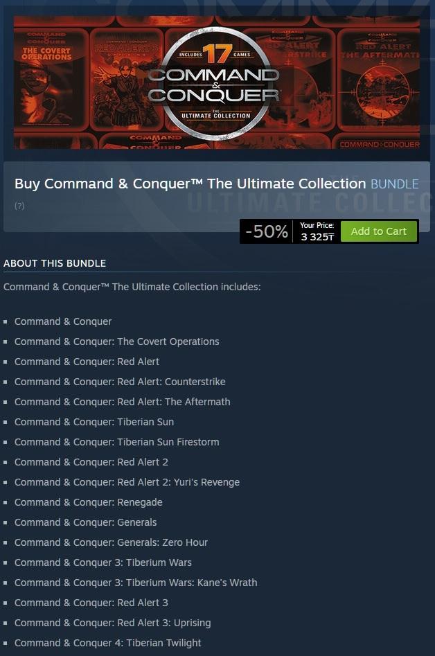 ﻿Buy Command & Conquer™ The Ultimate Collection BUNDLE (?) -50% Your Price: AHH to C*t 3 325T AAVJVJ LU V-al L ABOUT THIS BUNDLE Command & Conquer™ The Ultimate Collection includes: ■ Command & Conquer ■ Command & Conquer: The Covert Operations ■ Command & Conquer: Red Alert ■ Command &