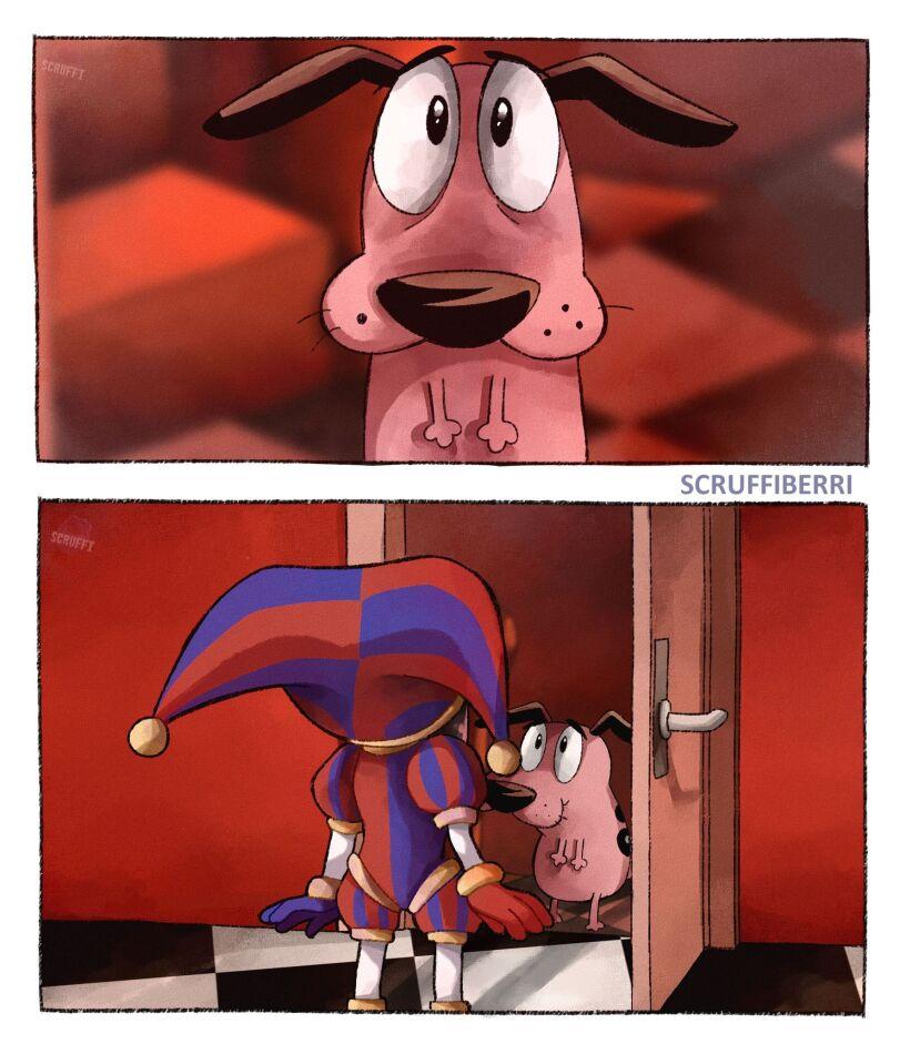 ﻿ SCRUFFIBERRI,Courage the Cowardly Dog,Cartoon Network,Мультфильмы,Мультсериалы, Cartoons,scruffyart,Pomni (TheADC),The Amazing Digital Circus,Glitch Productions,crossover