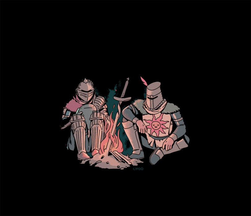 Dark Souls,фэндомы,Mushroom Parent,DS персонажи,Chosen Undead,Mushroom Child,Solaire of Astora,crystal lizard,artist,Choo,DS Bonfire