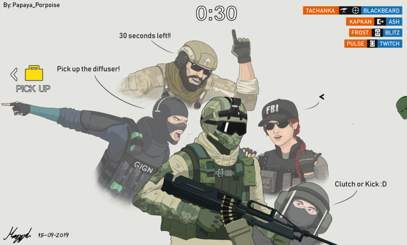 ﻿By: Papaya_Porpoise 0 30 seconds left!! 15-09-2019 <n POCK OP Pick up the diffuser! TACHANKA -T © BLACKBEARD KAPKAN ASH,Fuze (R6S),Blitz (R6S),Ash (R6S),Rainbow Six Siege,Rainbow Six,Игры,Blackbeard (R6S),Twitch (R6S)