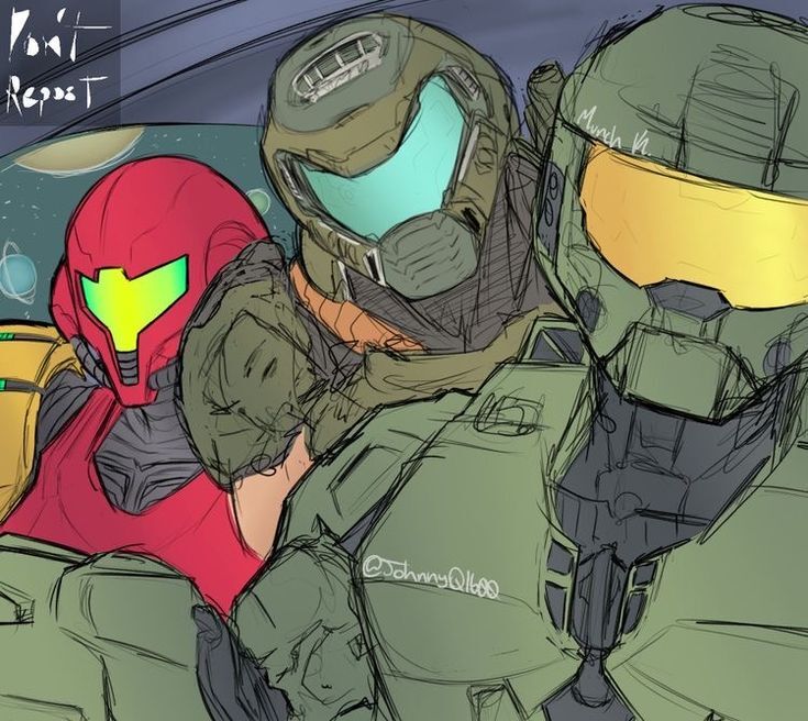 JonnyQ1600,art,арт,Samus Aran,Самус Аран,Metroid,Игры,DoomGuy,Думгай, Дума Гай,Doom (игра),Master Chief,Halo,crossover,JonnyQ1600,art,Samus Aran,Metroid,games,doomguy,Doom (game),Master Chief,Halo,