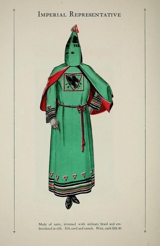 KKK,История Imperial Representative Made of satin, trimmed with military braid and embroidered in silk. Silk cord and tassels. Price, each $35-00,KKK,История