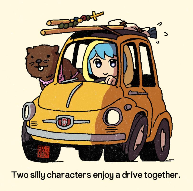 ﻿Two silly characters enjoy a drive together.,Luce,Luce of Jubilee 2025,христианство это круто,бобер,Hirotonfa,artist,art,арт,luce,,Hirotonfa,artist,art