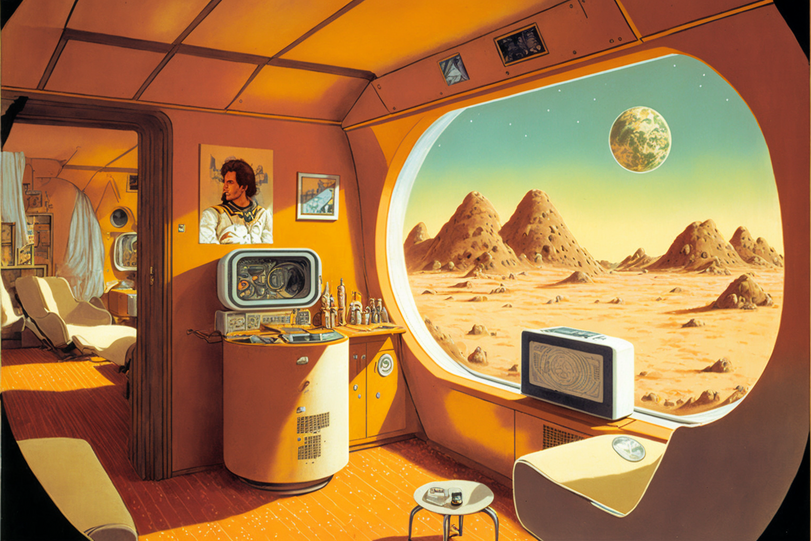 ﻿Г- ^ ■ а,MidJourney,нейронные сети,ретрофутуризм,Sci-Fi art,Sci-Fi,art,арт,научная фантастика,Марс