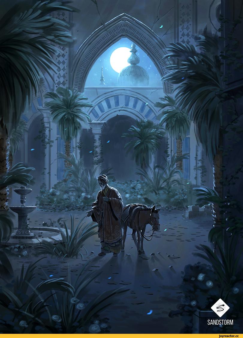 ﻿SANDSTORM,Nele Diel,artist,art,арт,ночь,castle,араб,луна