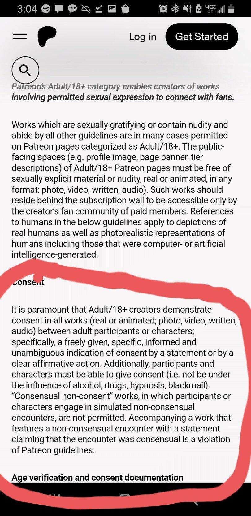 ﻿Log in = t Patreon's Adult/18+ category enables creators of works involving permitted sexual expression to connect with fans. Works which are sexually gratifying or contain nudity and abide by all other guidelines are in many cases permitted on Patreon pages categorized as Adult/18+. The