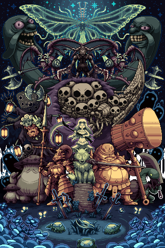 Paul Robertson,artist,Pixel Art,Пиксель Арт, Пиксель-Арт,Dark Souls,фэндомы,Crossbreed Priscilla,DS персонажи,Dragon slayer Ornstein,Executioner Smough,Gravelord Nito,Capra Demon,Darkstalker Kaathe,Great Grey Wolf Sif,Kingseeker Frampt,crystal lizard,Pinwheel,Bell Gargoyle,Moonlight