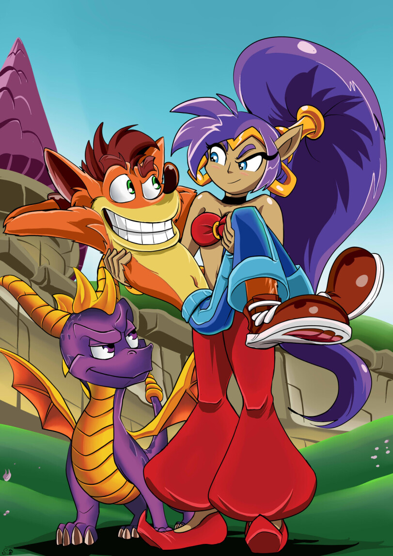 Sakarias Remeng,art,арт,Shantae,Шантэй,Shantae Characters,Shantae franchise,Игры,Crash Bandicoot,ps1,консоли,crossover,Sakarias Remeng,art,Shantae,Shantae Characters,Shantae franchise,games,Pyro,Crash Bandicoot,PlayStation,consoles,,Spyro,Spyro the Dragon