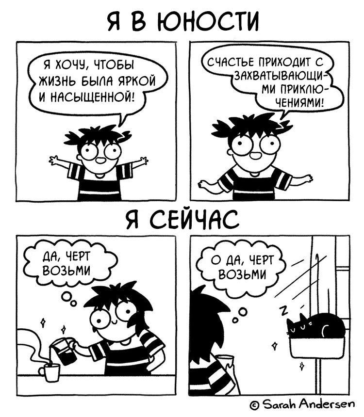 ﻿я в юностиЯ СЕЙЧАС© SafaU Anderseo,Sarah Andersen,комикс,Время мазни,Doodle Time, sarahseeandersen