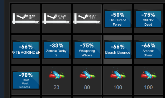 ﻿-66% -33% \FTERGRINDEF Zombie Derby 2 -90% -V* Trivia Vault: Business... 23 lg)STEAH GIFT -50% The Cursed Forest -75% Still Not Dead -75% Whispering Willows -66% Beach Bounce -66% Archeo: Shinar 80 100 100,Steam купоны,Steam,Стим,Игры