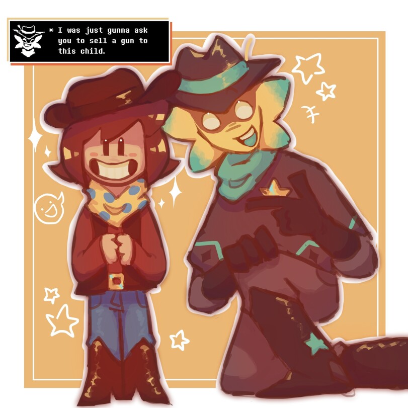 ﻿* I was just gunna ask you to sell a gun to this child.,Undertale,фэндомы,Undertale yellow,Clover (Undertale yellow),Starlo (Undertale yellow),Undertale AU,scottlol