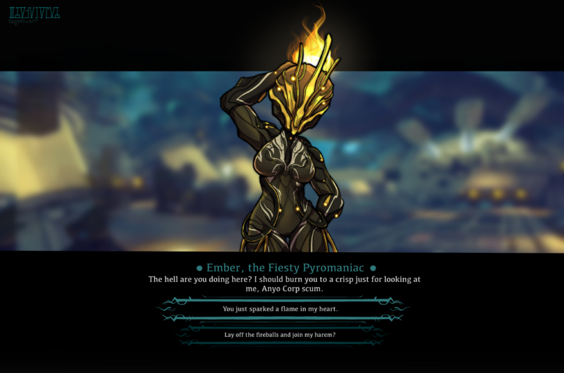 ﻿• Ember, the Fiesty Pyromaniac • The hell are you doing here? I should burn you to a crisp just for looking at me, Anyo Corp scum. You just sparked a flame in my heart. Lay off the fireballs and join my harem?,Warframe,Игры,Helltaker x Warframe,Helltaker,Ember Prime,Nezha (Warframe),Нэчжа