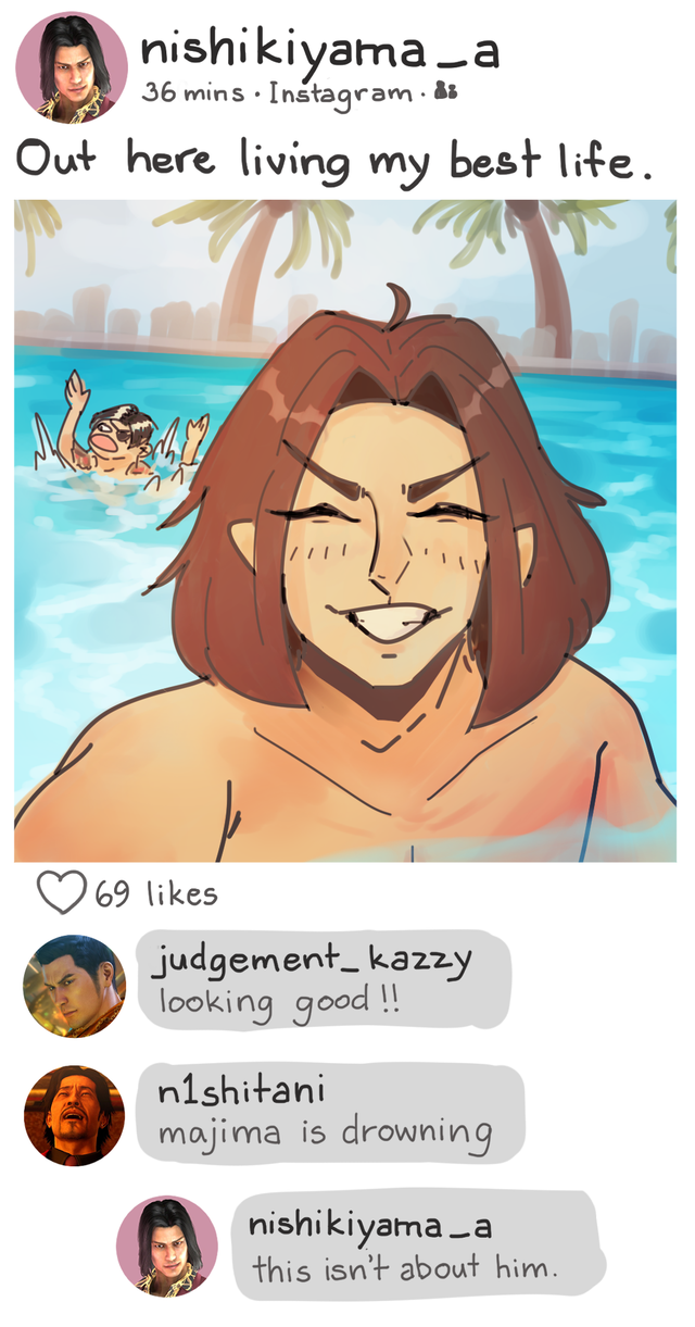 ﻿nishikiyama_a36 mins • Instaura «no . ItО1Л here living my be&V li-te.judgement kazz-ylooking good \\nlshi-l-<3inirvmjima is drowningДк nishikiyama^a %~Ж. this isvVf abou+ Kim.,Yakuza,Игры,Goro Majima,Горо Маджима, Маджима сан, Бешеный пёс Шимано, Господин Ночи, Горогорогоро-чан,