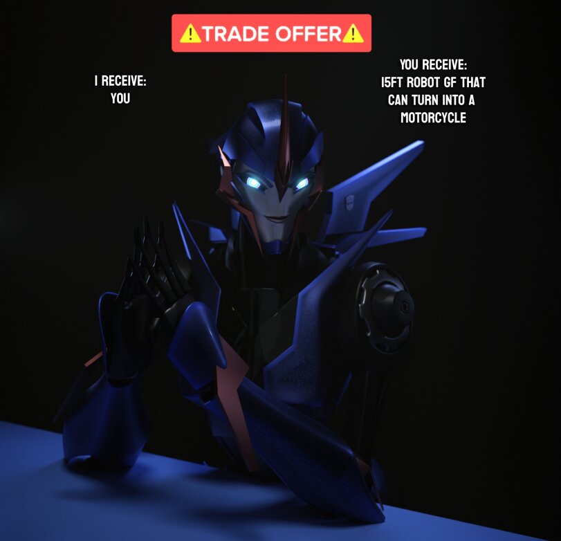﻿ATRADE OFFERA I RECEIVE: YOU / / / / ' ./ V / V* * > % # YOU RECEIVE: I5FT ROBOT GF THAT CAN TURN INTO A MOTORCYCLE // I,smitty34,artist,arcee,Autobots,Автоботы, боты,Transformers,Трансформеры,фэндомы,TRADE OFFER,Мемы,Мемосы, мемасы, мемосики, мемесы,3d art,3d art, 3d арт, 3D art, 3D арт