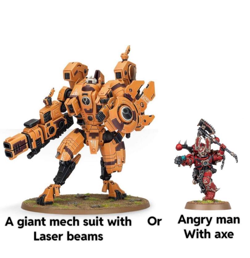 ﻿A giant mech suit with Or Laser beams Angry man With axe,wh humor,Wh Other,Warhammer 40000,wh40k, warhammer 40k, ваха, сорокотысячник,фэндомы,Tau,Tau Empire,Tau, Тау,khorne berzerker
