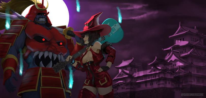 Игровой арт,game art,Игры,Darkstalkers,Bishamon (Darkstalkers),I-No,И-Нет,Guilty Gear,crossover,Jacky Lau,DudeUnderscore