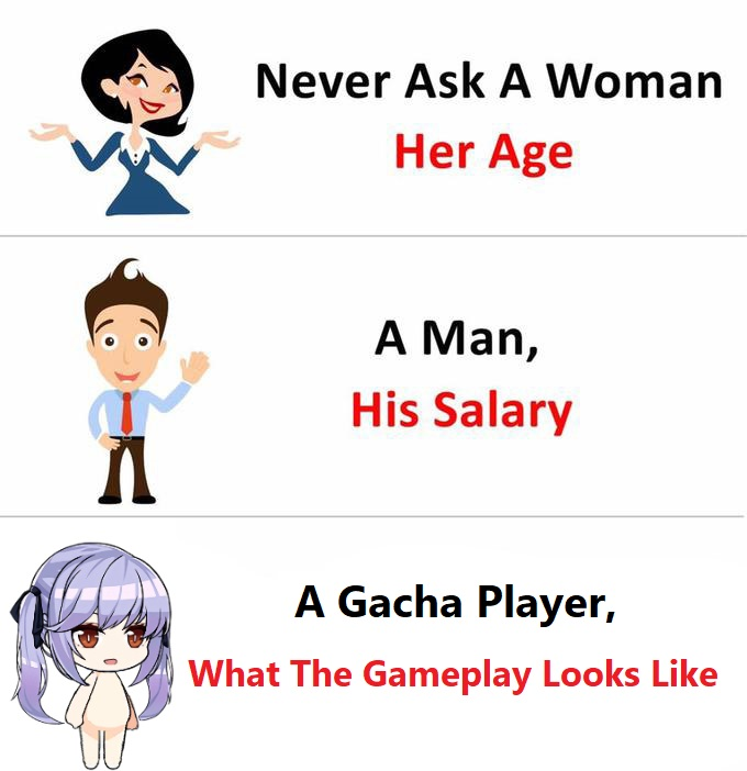 ﻿Never Ask A Woman Her AgeA Man, His SalaryA Gacha Player,What The Gameplay Looks Like,Мобильные игры,Игры