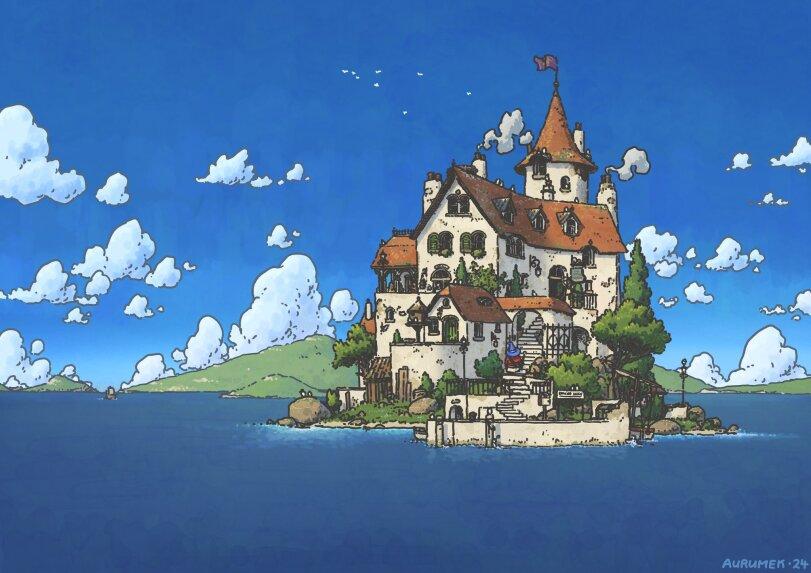 дом,остров,Aurumek,artist,Fantasy,Fantasy art,art,арт,mage,красивые картинки,пейзаж,island,Aurumek,artist,fantasy,art,mage,,landscape