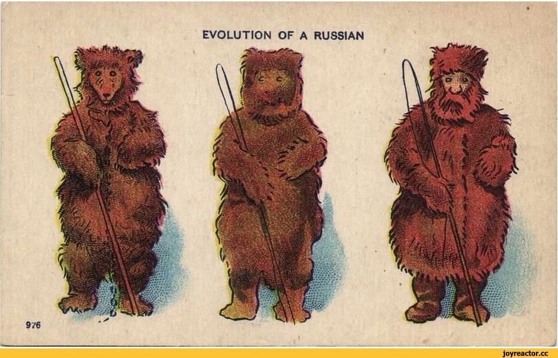 ﻿EVOLUTION OF A RUSSIAN976,открытка,старая открытка,медведь,русский,ямщик,эволюция