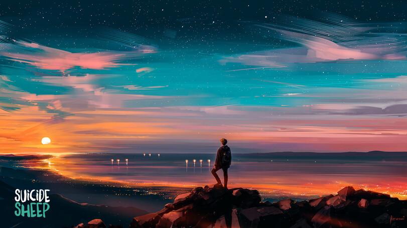 Aenami,Alena Aenami, Alena Velichko, Алёна Величко,artist,красивые картинки,art,арт,рабочий стол,обои,большой размер по клику,сборник,длиннопост,очень длиннопост,дикие кошки,Mushishi,пейзаж,горы,закат,силуэт,зима,горизонт,солнце,туман,статуя,могила,неон,искажение,снег,облака,Современное