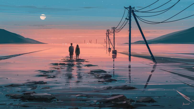 Aenami,Alena Aenami, Alena Velichko, Алёна Величко,artist,красивые картинки,art,арт,рабочий стол,обои,большой размер по клику,сборник,длиннопост,очень длиннопост,дикие кошки,Mushishi,пейзаж,горы,закат,силуэт,зима,горизонт,солнце,туман,статуя,могила,неон,искажение,снег,облака,Современное