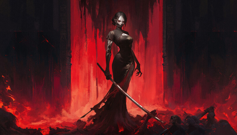 Digital 2D,concept art,Yama Hall,art,арт,artist,Ruan Zoe,ад,revenge,kill,monster,katana