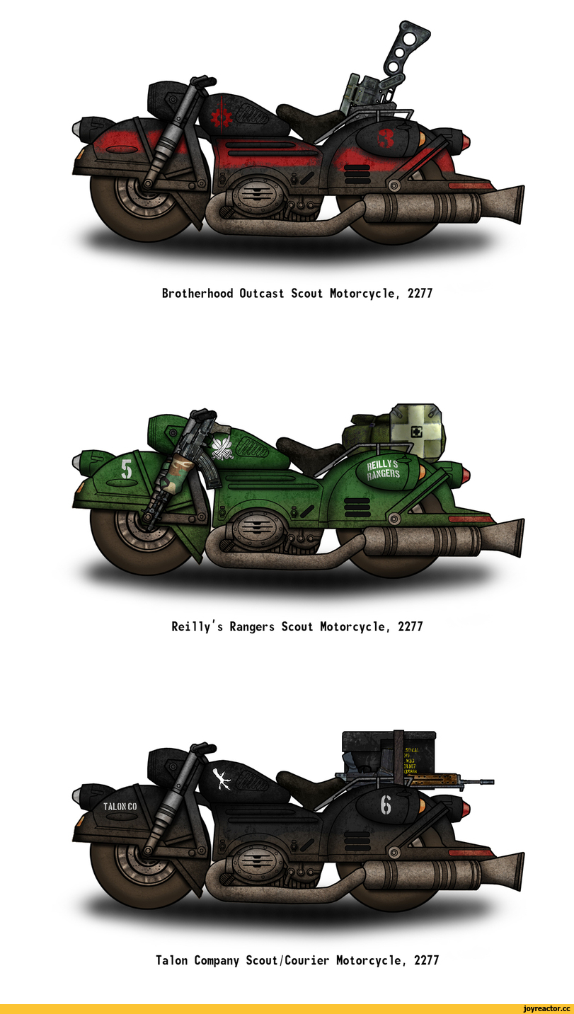 ﻿Brotherhood Outcast Scout Motorcycle, 2277Reilly's Rangers Scout Motorcycle, 2277Talon Company Scout/Courier Motorcycle, 2277,Fallout,Фоллаут,фэндомы,penguin-commando,Fallout art,Brotherhood Of Steel,Братство Стали, BoS, ,Fallout организации,Enclave,Enclave,NCR,Caesar's Legion,Caesar's
