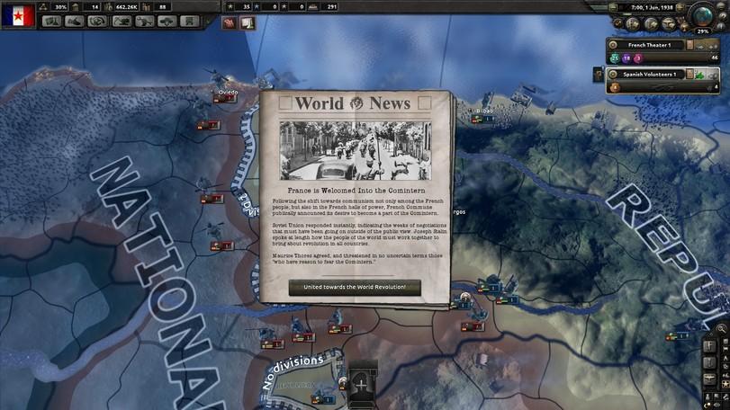﻿World w NewsFrance is Welcomed Into the CominternFollowing the shift towards communism not only among the French people, hut also in the French halls of power, French Commune publieally announced its desire to become a part of the Comintern.Soviet Union responded instantly, indicating the