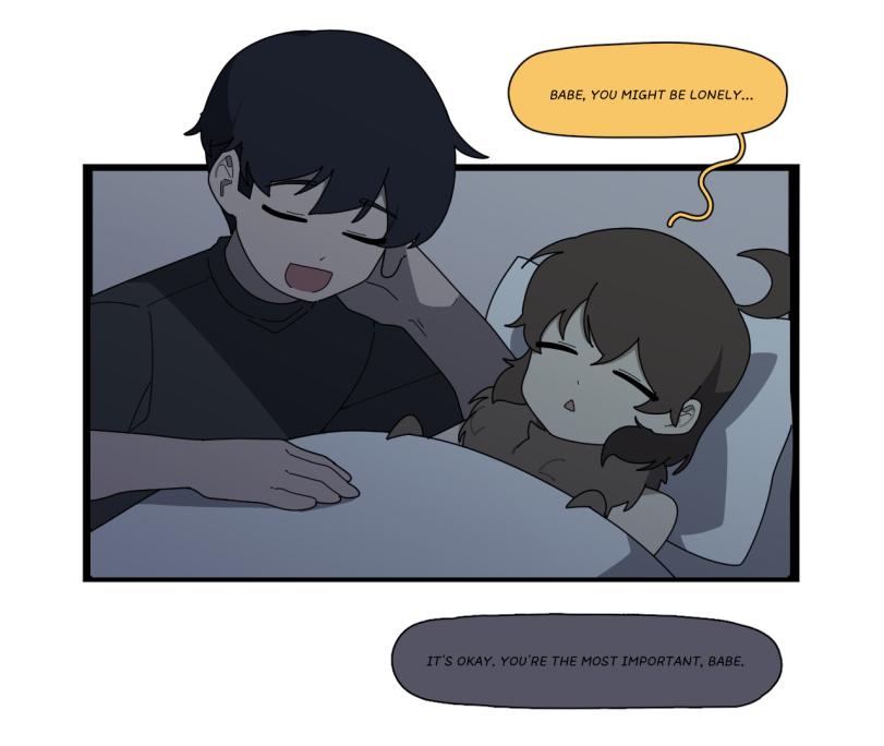 ﻿( BABE, YOU MIGHT BE LONELY... IT'S OKAY. YOU'RE THE MOST IMPORTANT, BABE.,Junkzero,Rhanfrhd_3812,artist,Owl girl,Смешные комиксы,веб-комиксы с юмором и их переводы,без перевода,Junkzero,artist,Owl girl,comics