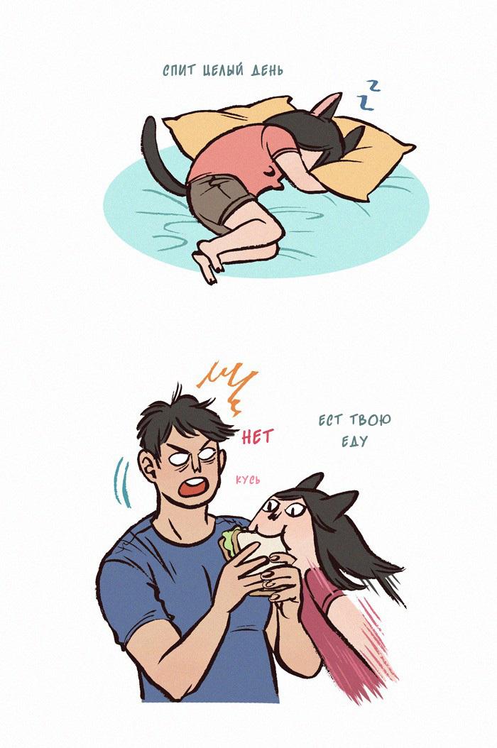 ﻿спит целый лень,My Giant Nerd Boyfriend,Смешные комиксы,веб-комиксы с юмором и их переводы,кошки,отношения