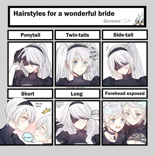 ﻿Hairstyles for a wonderful bride illustrator: 'Jk Ponytail Twin-tails Side-tail,Nier (series),Игры,art,арт,nier (series),games,art