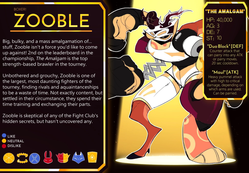 ﻿BOXER! ZOOBLE Big, bulky, and a mass amalgamation of... stuff, Zooble isn't a force you'd like to come up against! 2nd on the leaderboard in the championship, The Amalgam is the top strength-based brawler in the tourney. Unbothered and grouchy, Zooble is one of the largest, most daunting