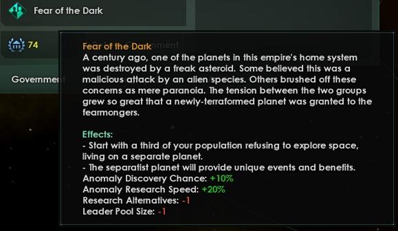 ﻿Fear of the Dark Fear of the Dark A century ago, one of the planets in this empire's home system was destroyed by a freak asteroid. Some believed this was a malicious attack by an alien species. Others brushed off these concerns as mere paranoia. The tension between the two groups grew so great