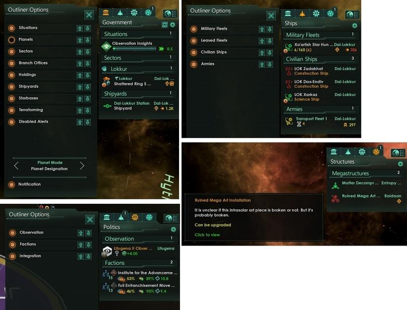 ﻿Outliner Options @ Situation» Planet» (#) Sectors (•) branch Ofttces (§) Holding» (0) Shipyards (•) Starbases :(#. Terraforming #) Disabled Alerts X 1> »' m . A # « Government Situations A » U 1 _ Observation Insights ^ ■ ■ — m » ft C Sectors rr V. J 1 O Lokkur 1 'ft* TTlokkur Dal
