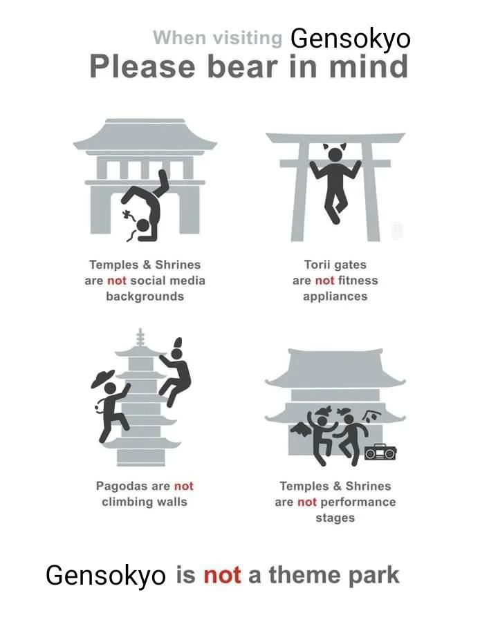 ﻿Gensokyo Please bear in mind Temples & Shrines are not social media backgrounds Pagodas are not climbing walls Tori! gates are not fitness appliances Temples & Shrines are not performance stages Gensokyo is not a theme park,Touhou Project,Touhou, Тохо,Anime,Аниме,фэндомы,расизм,плакат,suika