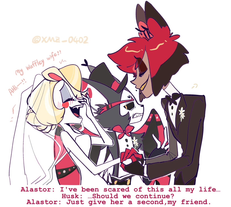 ﻿Alastor: I've been scared of this all my life... Husk: ...Should we continue? Alastor: Just give her a second,my friend.,XMZ_0402,Alastor (Hazbin Hotel),Hazbin Hotel,VivzieVerse,фэндомы,Charlie (Hazbin Hotel),Husk (Hazbin Hotel),shipping