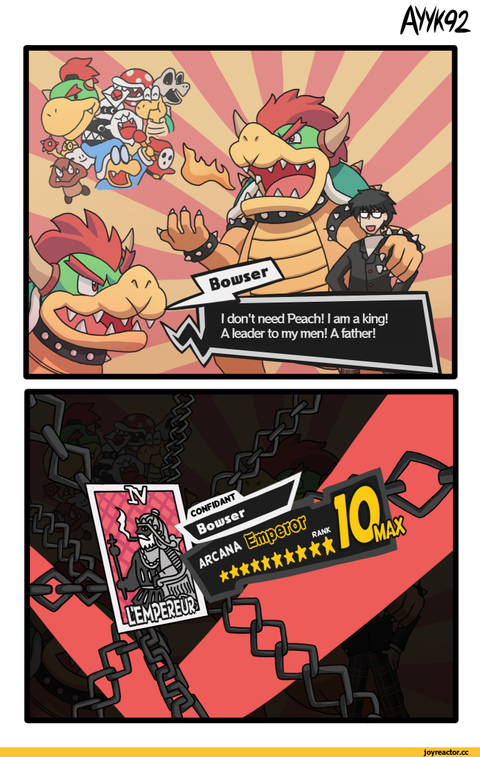 amamiya ren,Persona,Игры,Persona 5,Bowser,Марио,Princess Peach,crossover,Bowser Jr.