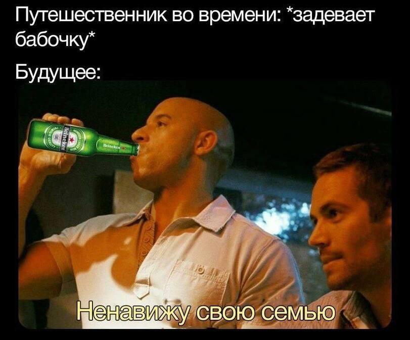 ﻿Путешественник во времени: *задевает бабочку* Будущее:,dominic toretto family meme,Мемы,Мемосы, мемасы, мемосики, мемесы,heineken,эффект бабочки