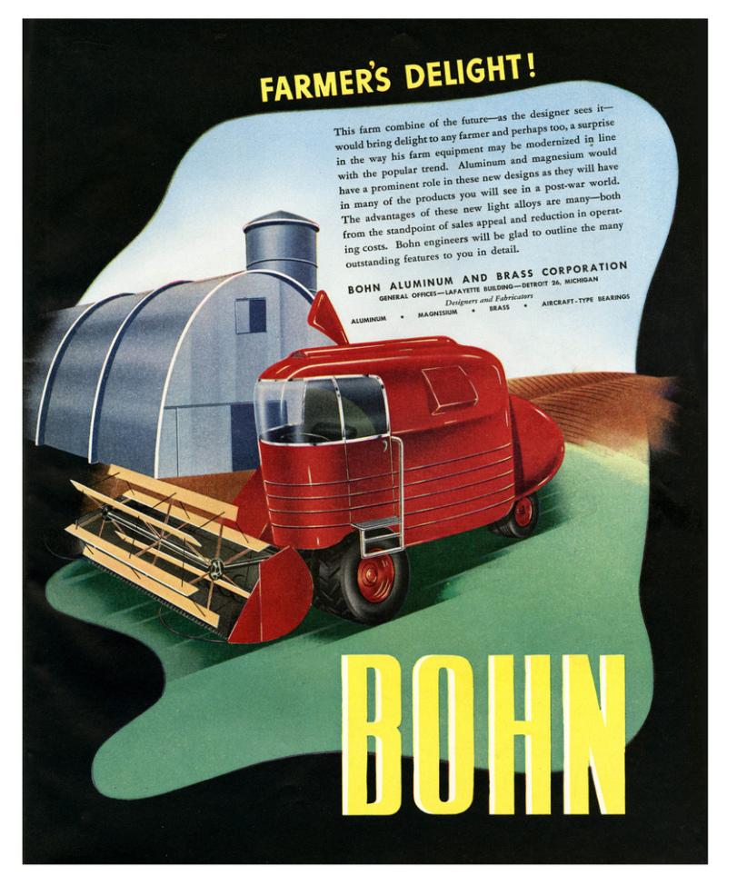 ﻿This farm combine of the future—as the designer sees it— would bring delight to any farmer and perhaps too, a surprise in the way his farm equipment may be modernized in line with the popular trend. Aluminum and magnesium would have a prominent role in these new designs as they will have in many
