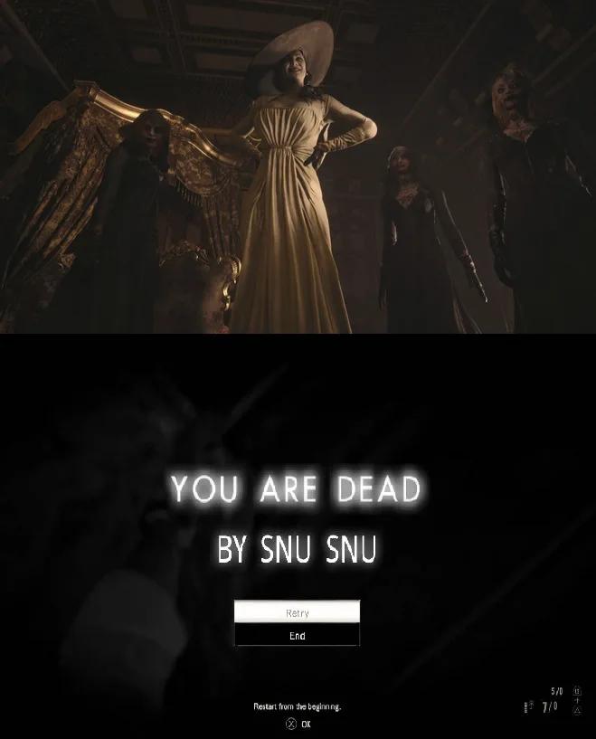 ﻿YOU ARE DEAD BY SNU SNU Retry Restart from the beginn ng. Ф 01 . 5/0 Jl r V* I,vampire lady (re 8),Resident Evil 8,Resident Evil,Игры,snu snu,Witch,Daniela (re 8)