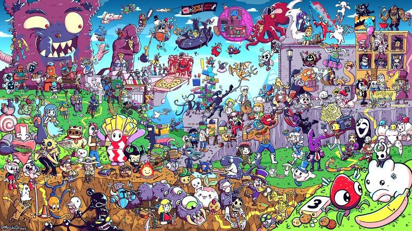 Игровой арт,game art,Игры,MoskiDraws,Terraria,Cuphead,Don&#039;t Starve,Shovel Knight,Skullgirls,Helltaker,The Binding of Isaac,Hotline Miami 2,Hotline Miami,Cave Story,Hollow Knight,Untitled Goose Game,Among Us,Night in the Woods,RimWorld,Hades (Игра),A Hat in Time,Starbound,Baba is You,Gish,Crypt