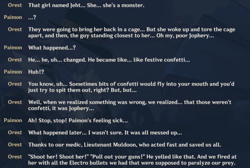 ﻿Orest Paimon Orest Paimon Orest Paimon Orest Orest Paimon Orest Orest Orest That girl named Jeht... She... she's a monster. ? • •• • They were going to bring her back in a cage... But she woke up and tore the cage apart, and then, the guy standing closest to her... Oh my, poor