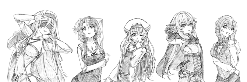 Anime,Аниме,Goblin Slayer!,Убийца гоблинов,JoJo&#039;s Bizarre Adventure,JoJo, JJBA,High Elf archer (Goblin Slayer!),Priestess (Goblin Slayer!),Maiden of the Sword,Guild Girl (Goblin Slayer!),Cow Girl (Goblin Slayer!),Anime Sketch,crossover,Anime,fandoms,goblin slayer!,JoJo&#039;s Bizarre