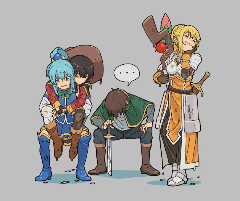 Aqua (KonoSuba),KonoSuba,Anime,Аниме,фэндомы,Megumin,Darkness (KonoSuba),Kazuma Satou,Chomusuke,LandSuzume,shima (landsuzume),Anime Artist,Аниме арт, Аниме-арт,artist,aqua (konosuba),kono subarashii sekai ni shukufuku wo!,Anime,fandoms,Megumin,darkness (konosuba),satou
